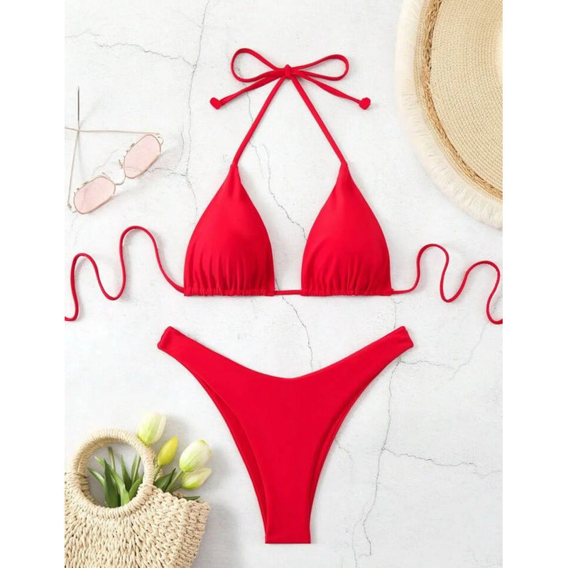 Traje De Baño Playa Rojo Lisa Ch