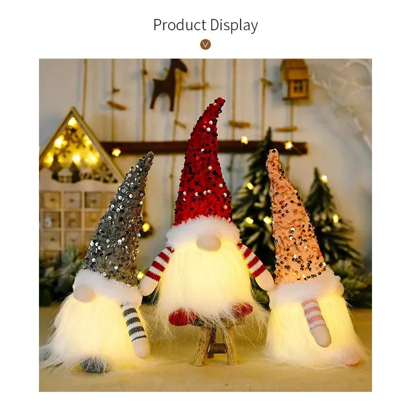 3pcs Muñecos Rudolph Navideños Con Lentejuelas Y Luces-navidad Muñeca-regalos Navideños Rojo