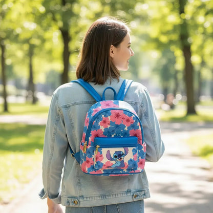 Mochila Disney Stitch Azul/rosa Floreado