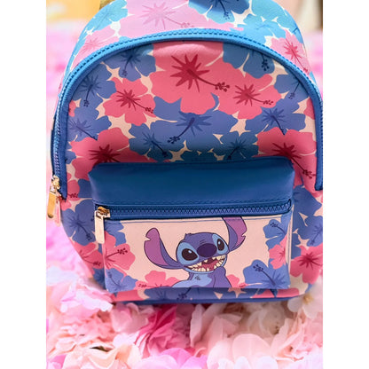 Mochila Disney Stitch Azul/rosa Floreado
