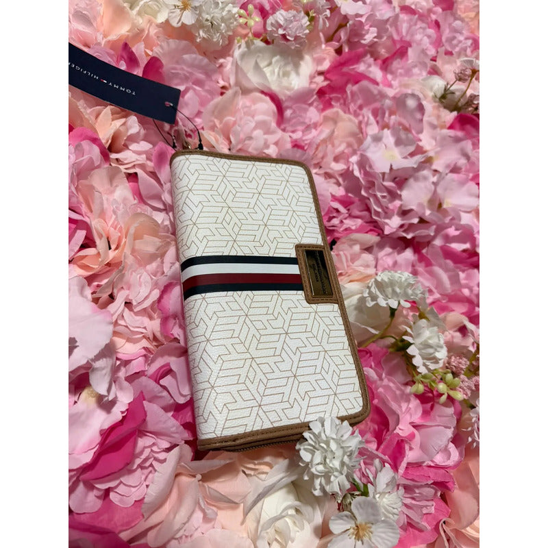 Billetera Larga  Para Mujer Tommy Hilfiger Blanco/rojo/azul Rayas