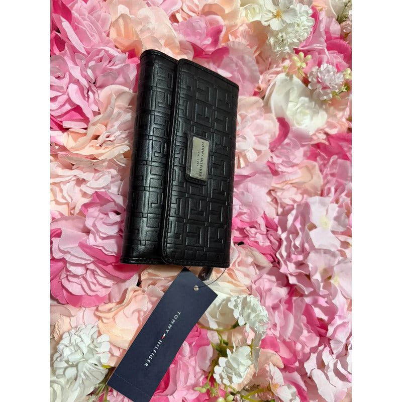 Billetera Larga Negra Para Mujer Tommy Hilfiger Negro Letra