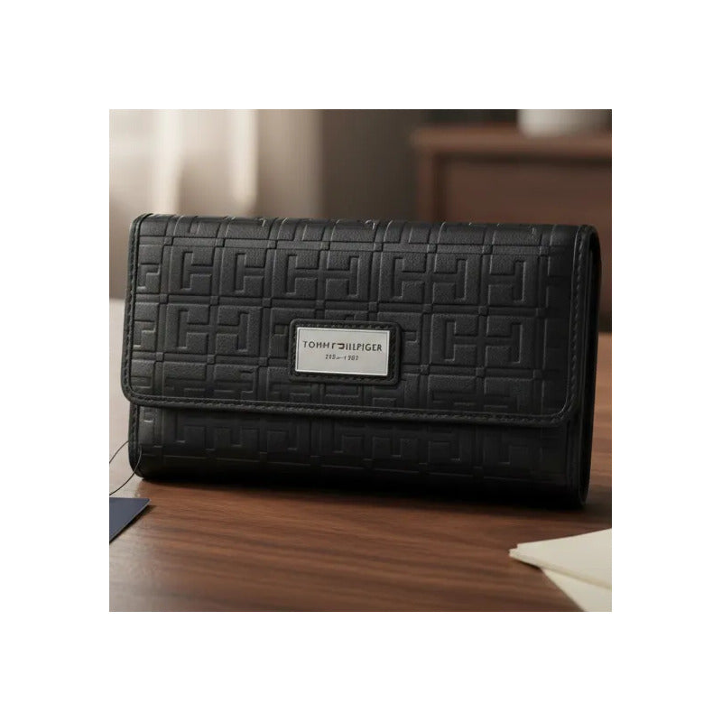 Billetera Larga Negra Para Mujer Tommy Hilfiger Negro Letra