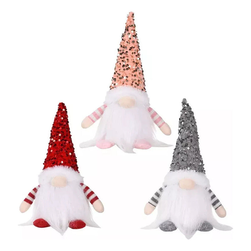 3pcs Muñecos Rudolph Navideños Con Lentejuelas Y Luces-navidad Muñeca-regalos Navideños Rojo