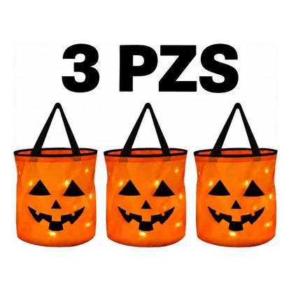 3pzs Bolsa Halloween Led 27x21 Cm Naranja Claro Calabaza