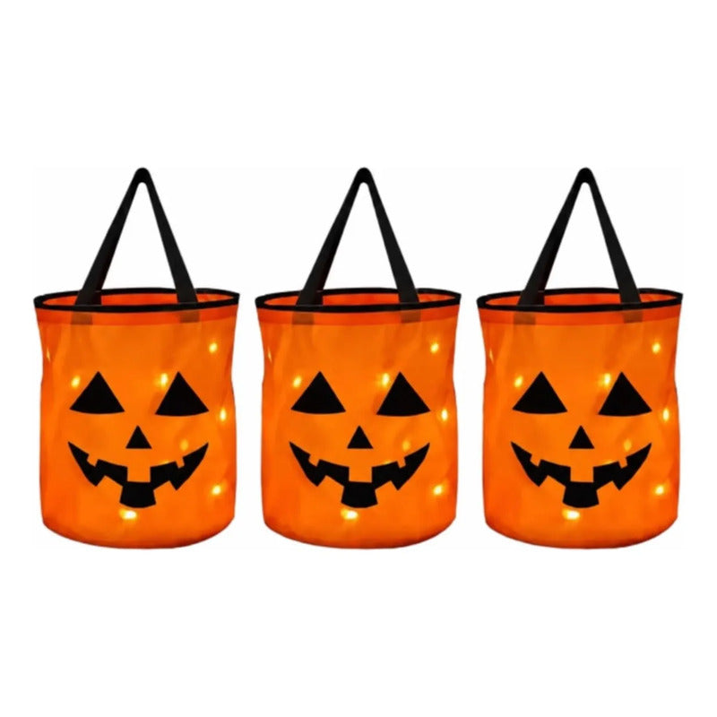 3pzs Bolsa Halloween Led 27x21 Cm Naranja Claro Calabaza