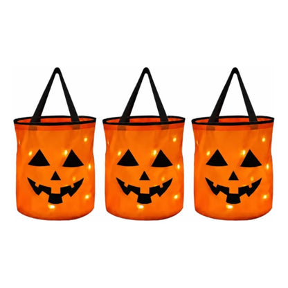 3pzs Bolsa Halloween Led 27x21 Cm Naranja Claro Calabaza