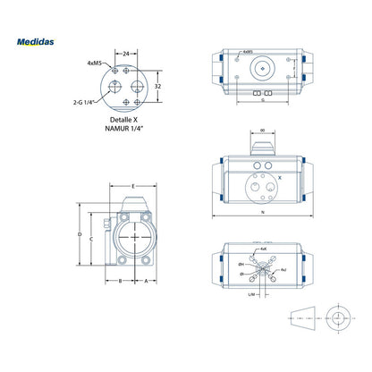 Actuador Neumático De Doble Efecto 40mm Para Válvula