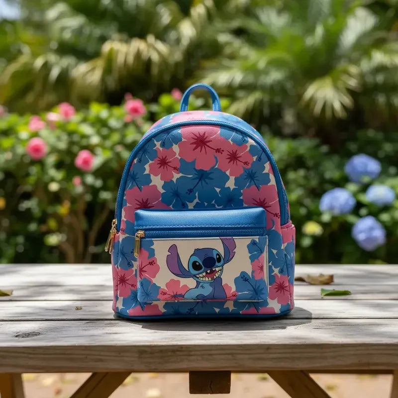Mochila Disney Stitch Azul/rosa Floreado