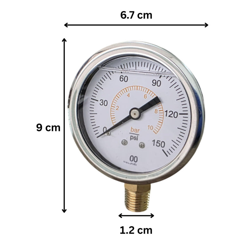 Manómetro Glicerina 0-150 Psi, 2.5  Caratula, Conexión 1/4