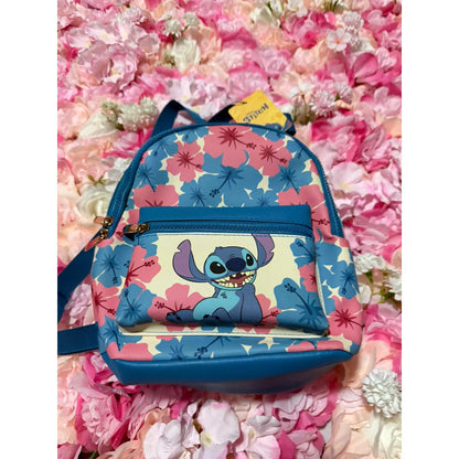 Mochila Disney Stitch Azul/rosa Floreado