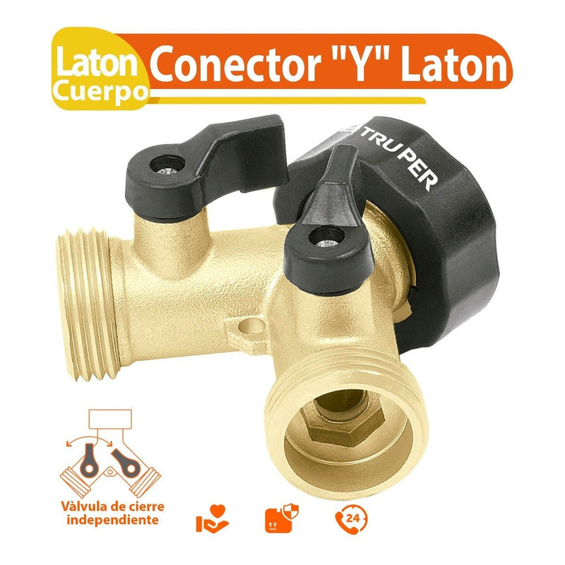 Conector 'y' Fundido En Latón Entrada 3/4 Truper 10375 Color Latón Brillante