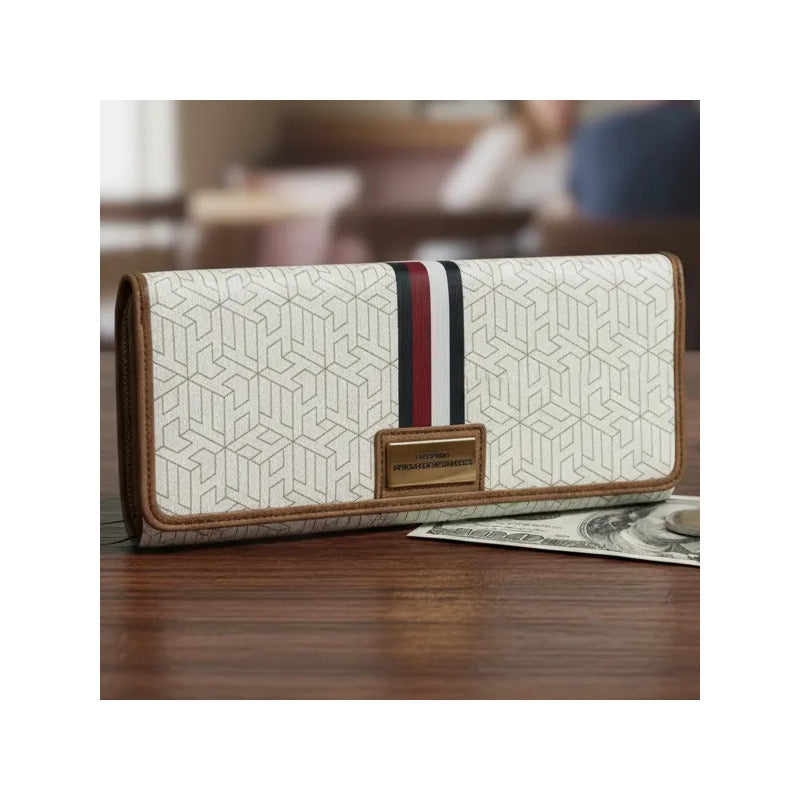 Billetera Larga  Para Mujer Tommy Hilfiger Blanco/rojo/azul Rayas