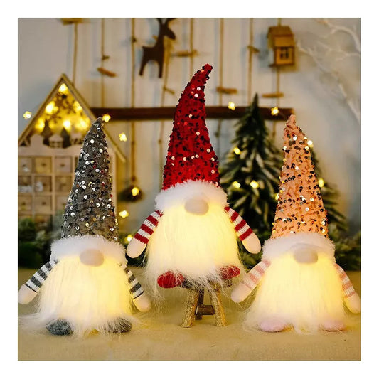3pcs Muñecos Rudolph Navideños Con Lentejuelas Y Luces-navidad Muñeca-regalos Navideños Rojo