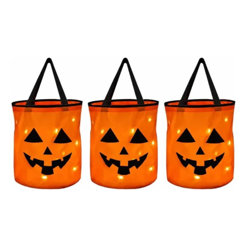 3pzs Bolsa Halloween Led 27x21 Cm Naranja Claro Calabaza