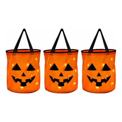 3pzs Bolsa Halloween Led 27x21 Cm Naranja Claro Calabaza
