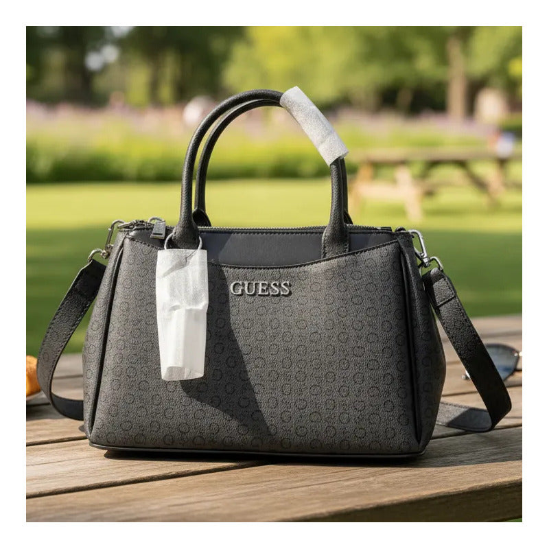 Bolsos Guess Gris Oscuro Letras G Níquel Gris Y Negro