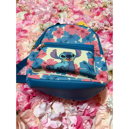 Mochila Disney Stitch Azul/rosa Floreado